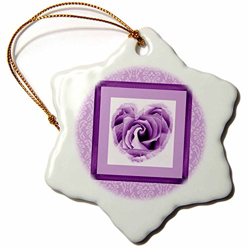 Jaclinart Dreamy Rich Heart Rose with Lavender/Purple Snowflake Porcelain Ornament, 3-Inch