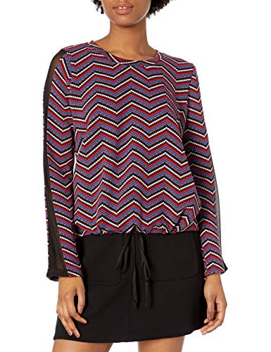 BCBGeneration Women's Contrast Mesh Top, red/Multi, S