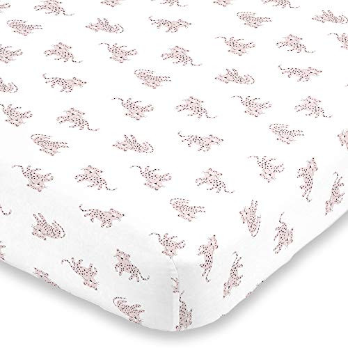 NoJo Cheetah Pink and White Fitted Super Soft Crib Sheet, Pink, White NoJo Cheetah Pink and White Fitted Super Soft Crib Sheet, Pink, White