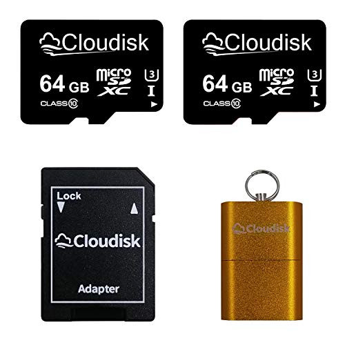 Cloudisk 2Pack 64 GB Micro SD Card with MicroSD Adapter Card Reader Memory Card Class 10 (2 Pack 64GB)