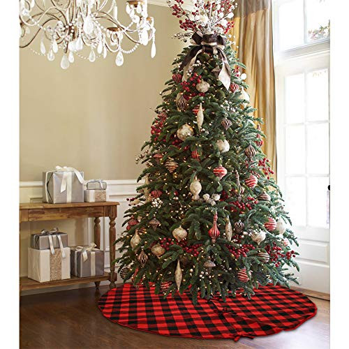 Hooqict Buffalo Plaid Tree Skirt 48 inch Cotton Buffalo Check Christmas Tree Skirt for Christmas Holiday Decorations, Buffalo Plaid Christmas Tree Skirt