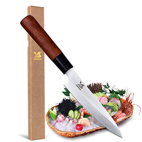 MSY BIGSUNNY 5 Inch Sushi Sashimi knife Utility Knife, High Carbon Stainless Steel Sharp Blade, Rosewood Handle