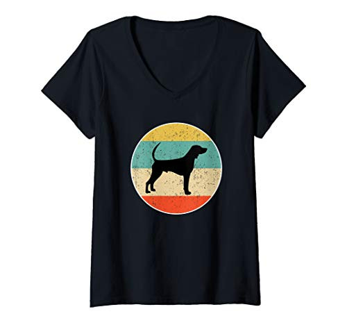 Womens Black and Tan Coonhound Dog V-Neck T-Shirt