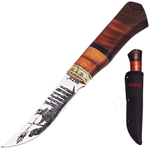 Hunting Knife Survival Knives with Sheath - Engraved Fixed Blade Knife - Hunter Bushcraft Bowie Knofe - Decorative Long Blade Knifes with Wood Handle for Men - Best for Hunting Camping Work FB 1020