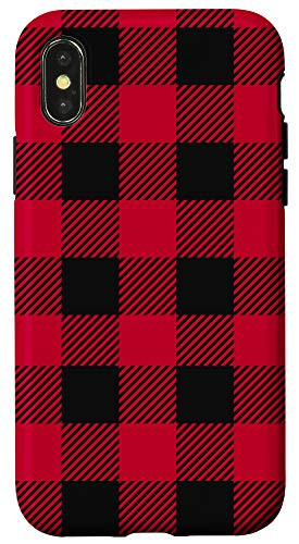 iPhone X/XS Geometric Buffalo Check Plaid Tartan Pattern Red  and  Black Case
