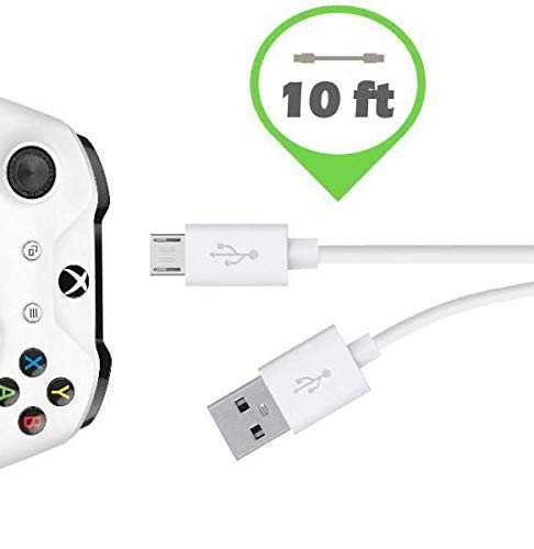 IENZA Replacement Long (10-Ft) USB Charge Cable Wire for Xbox One and Playstation PS4 Wireless Controller (White)
