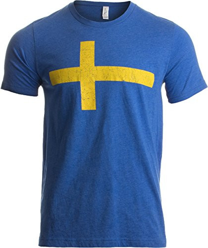 Swedish Flag   Vintage Style, Retro-Feel Sweden Flag  and  Kronor Unisex T-Shirt-Adult,XL Heathered Royal