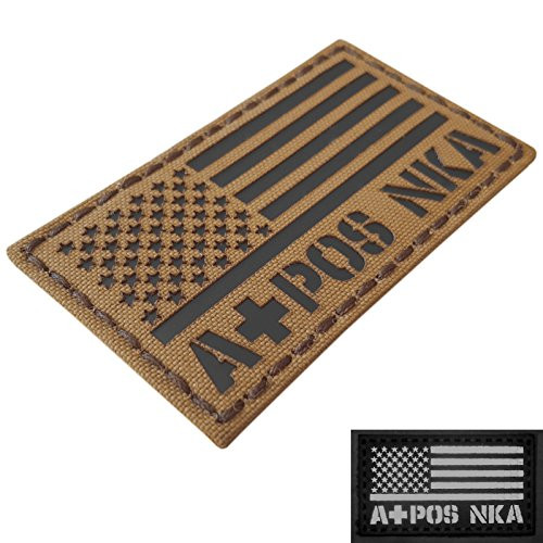 IR Coyote Brown Tan USA Flag APOS Aplus Blood Type NKA NKDA Infrared Tactical Morale Hook-and-Loop Patch