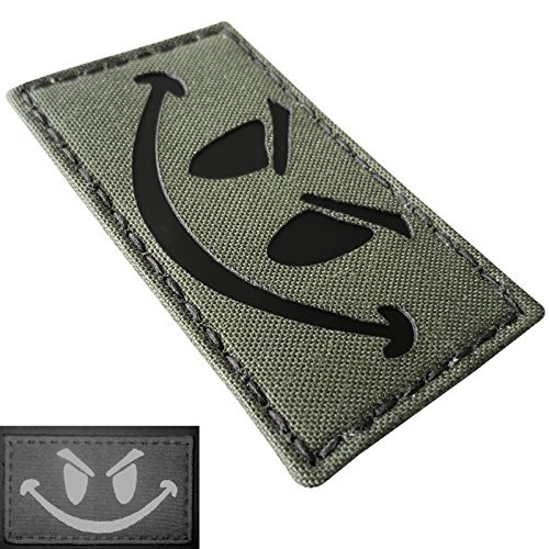 Olive Drab OD Green Infrared Evil Smiley 3.5x2 Tactical Morale Fastener Patch