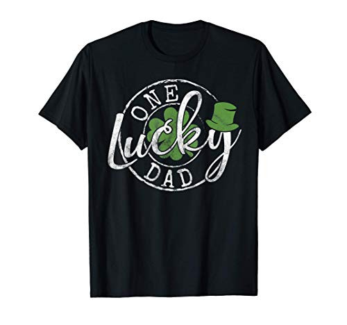 Mens One Lucky Dad Funny Father Irish Clovers St Patrick's Day T-Shirt