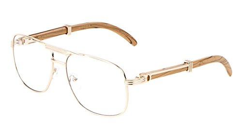 Executive Metal  and  Wood Aviator Eyeglasses/Clear Lens Sunglasses - Frames (Rose Gold  and  Light Brown Wood, Clear)