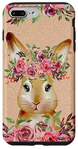 iPhone 7 Plus/8 Plus Cute Easter bunny watercolor Flowers Happy Easter gift Case