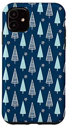 iPhone 11 Stars Pine Tree Geometric Christmas Pattern Gift Blue Phone Case