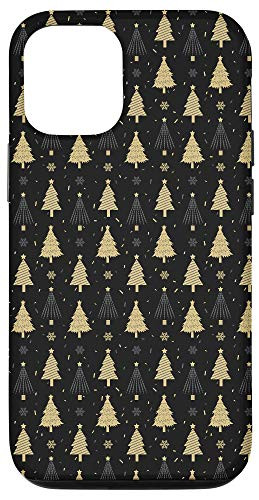 iPhone 12/12 Pro Snowflake Star Pine Trees Christmas Design Black Phone Cover Case