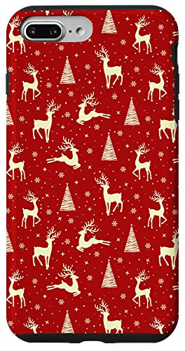 iPhone 7 Plus/8 Plus Christmas Pattern Xmas Tree Star Reindeers Phone Cover Red Case