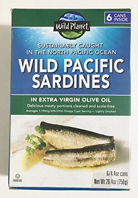Wild Planet Wild Pacific Sardines in Extra Virgin Olive Oil 4.375 Ozs. Packed of 6 Wild Planet Wild Pacific Sardines in Extra Virgin Olive Oil 4.375 Ozs. Packed of 6