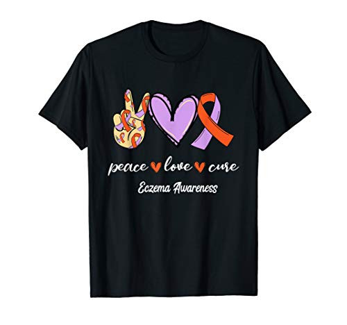 Peace Love Cure Lavender  and  Orange Ribbon Eczema Awareness T-Shirt Peace Love Cure Lavender  and  Orange Ribbon Eczema Awareness T-Shirt