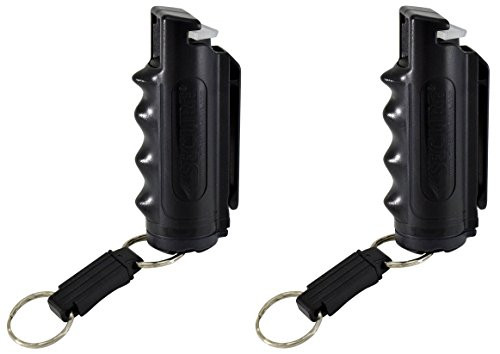 Pepper Defense 4-in-1 Pepper Spray Keychain with Tactical Belt Clip for Self Defense - Maximum Strength Police Grade Formula - 10percent OC, CS, CN, Marking Dye (2-Pack Black Pepper Spray)