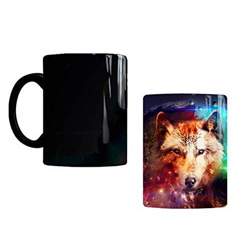 Color Changing Coffee Mug,Wolf Heat Sensitive Magic Mug, Funny Coffee and Tea Mug,Ceramic Heat Sensitive Color Changing Coffee Mug,Morning Coffee Mug. 12 ounce.