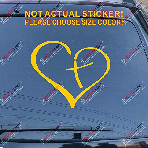 3S MOTORLINE I Love Jesus Cross Decal Sticker Heart God Christ Vinyl Pick Size Color (Yellow, 16'' (40.6cm))
