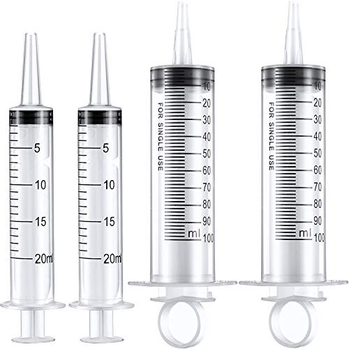 Frienda 4 Pack Large Plastic Syringe for Scientific Labs and Dispensing Multiple Uses Measuring Syringe Tools (20 ml and 100 ml)