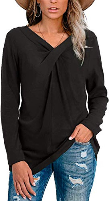 Younsuer Women's Casual V Neck Twist Knot T Shirts Long Sleeve Loose Tunic Tops Blouse Shirt Black Younsuer Women's Casual V Neck Twist Knot T Shirts Long Sleeve Loose Tunic Tops Blouse Shirt Black
