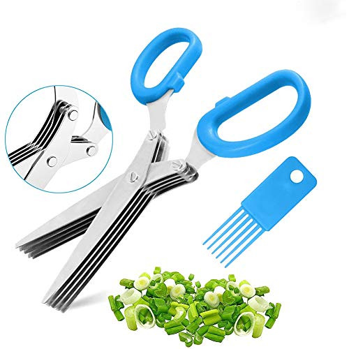 Kitchen Herb Scissors,Stainless Steel Scissors Set With 5 Blades And Cover,Multipurpose Kitchen Chopping Shear,Mincer, Sharp Dishwasher Safe Kitchen Gadget, Ideal for Cutting Salad, Vegetables, Basil