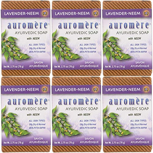 Auromere Ayurvedic Bar Soap, Lavender Neem - Eco Friendly, Handmade, Vegan, Cruelty Free, Natural, Non GMO (2.75 oz), 6 pack Auromere Ayurvedic Bar Soap, Lavender Neem - Eco Friendly, Handmade, Vegan, Cruelty Free, Natural, Non GMO (2.75 oz), 6 pack