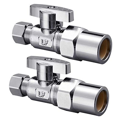 Minimprover 2 Pack Lead Free Brass Chrome plated 1/2 inch CPVC x 3/8 Inch OD Compression Quarter Turn Straight Water Angle Stop Valve Shut Off