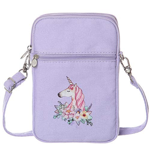 AOCINA Girls Purse Cute Purses Cute Bags for Women Teen Purse Small Crossbody Purse for Teen Girls(Light Purple-Unicorn)