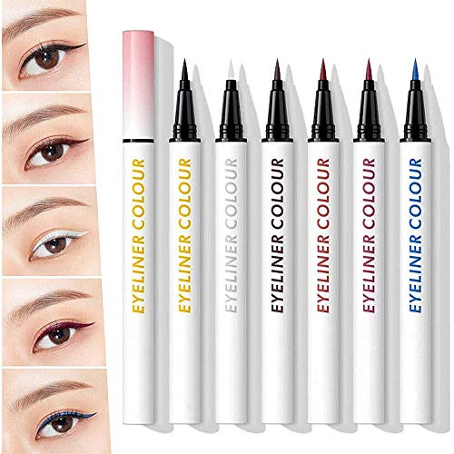 6Pcs Colourful Liquid Matte Eyeliner 24 Hours, Eyeliner Pencil Pen with Eye Makeup Stamp Waterproof Liquid Eyeliner Long Lasting and smudgeproof