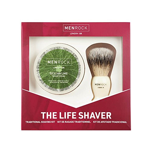 Men Rock Shaving Brush Set with Sicilian Lime Shave Cream, The Life Shaver Smooth Shave Cream Brush Kit, Premium Shaving Cream and Quality Shaving Brush, Shaving Gift Set for a Comfortable Shave