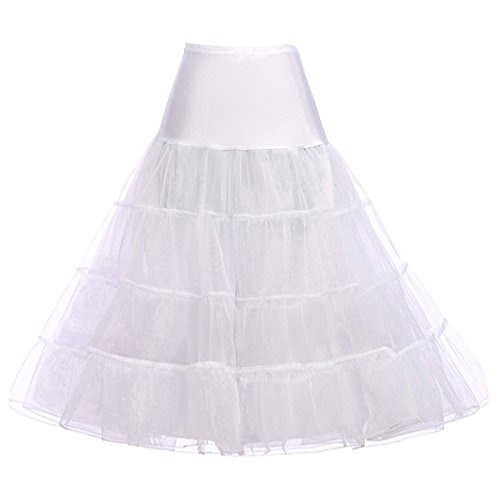GRACE KARIN Women's Long Tulle Petticoat Tea Length Crinoline A line Princess Skirts Underskirts for Costume (White,S)