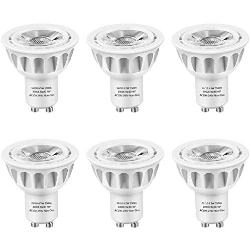 GU10 LED Bulbs, LEDMEI 6 Pack GU10 Led Light Bulbs, 50W Halogen Bulb Equivalent, 120 Volt, 6.5W 550lm, 3000K Warm White, 40° Beam Angle Spotlight, UL Listed, Non-Dimmable GU10 LED Bulbs, LEDMEI 6 Pack GU10 Led Light Bulbs, 50W Halogen Bulb Equivalent, 120 Volt, 6.5W 550lm, 3000K Warm White, 40° Beam Angle Spotlight, UL Listed, Non-Dimmable