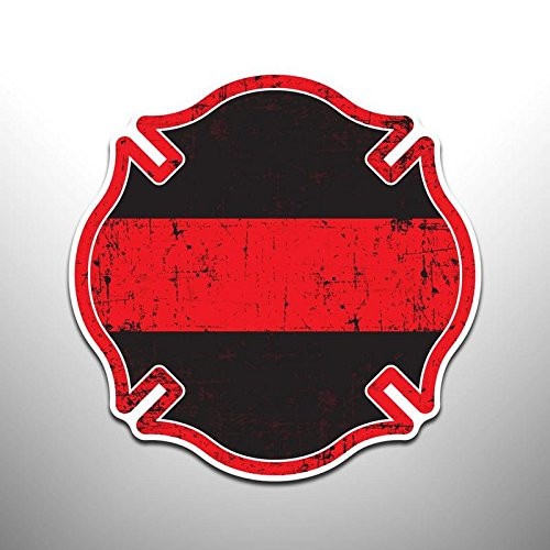 JMM Industries Thin Red Line Vinyl Decal Sticker Firefighter Law Enforcement Military Support Distressed Crest 2 Pack 5-Inches Premium Quality UV Resistant Laminate PDS887