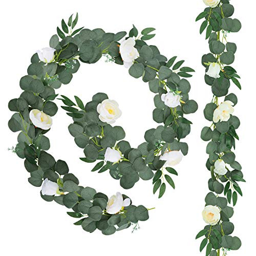 Funarty 2pcs 13ft Flower Garland Artificial Eucalyptus Garland with Flower and Willow Leaves, Fake Spring Garland Silk Eucalyptus Vines Greenery Garland for Wedding Décor Table Runner Arch Wall Decor Funarty 2pcs 13ft Flower Garland Artificial Eucalyptus Garland with Flower and Willow Leaves, Fake Spring Garland Silk Eucalyptus Vines Greenery Garland for Wedding Décor Table Runner Arch Wall Decor