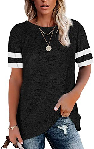 Ebifin Womens Short Sleeve T Shirts Summer Color Block Tunic Tops Casual Loose Fit Tee Shirts Blouses Black