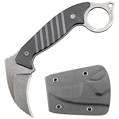 Canku C1132 Fixed Blade Knife 9Cr18Mov Steel G10 Handle Outdoor Survival Claw Tactical Knife,Camping EDC Tools with Kydex Sheaths for Outdoor Hunting, Survival, Tactical,Adventure (Black)
