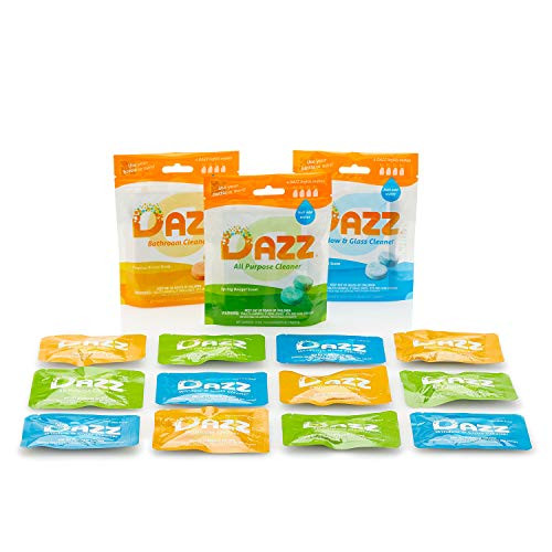 DAZZ Whole House Refill Pack (4 of Each Product - 12 Total) Natural Cleaning Tablets - All Purpose Cleaner, Glass and Window Cleaner, and Bathroom Cleaner - Eco Friendly, Non Toxic