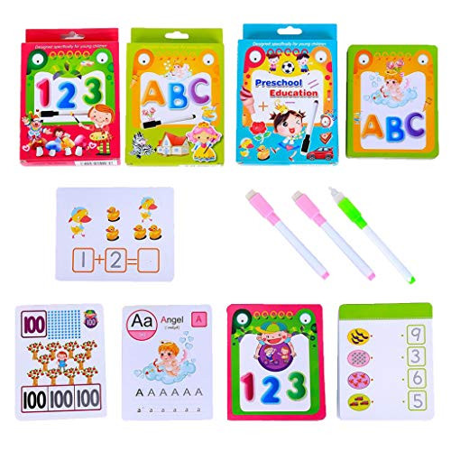 3 Set (Alphabet,Number,Addition and Subtraction) Learning Flash Cards Preschool Education with Wipe-Clean Pen,Learn to Write