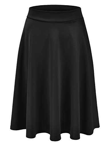EIMIN Women's Basic Versatile Stretchy Flared Casual Midi Skater Skirt Black M