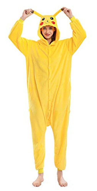Adult Animal Pajamas Costume,Plush One Piece Onesies Costume Halloween Cosplay Costume Flannel for Adults and Teens (Large) Yellow