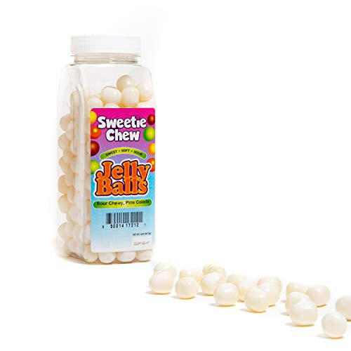 Sweetie Chew, Fruity Piña colada Sours   Chewy Sour Balls Candy   Sweet, Soft  and  Sour Jelly Balls Piña colada Flavor White Color Party Pack, With Resealable Candy Container   Bulk Candy Balls - 2 Lbs.