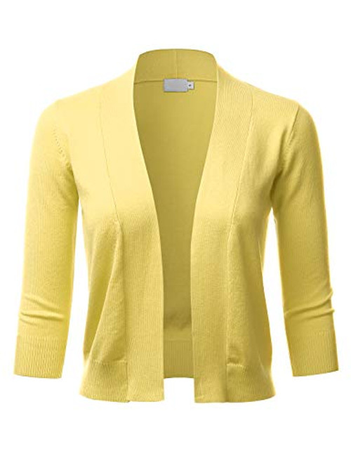 LALABEE Women's Classic 3/4 Sleeve Open Front Cropped Bolero Cardigan-LEMONYELLOW-S