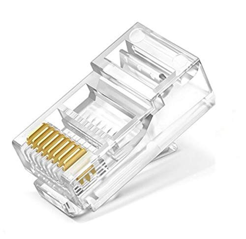 TenVirtues 100 Pieces RJ45 Cat5 Connectors Network Plug - Gold-Plated 8P8C UTP Ethernet Connector for Solid Wire  and  Standard Cable Transparent Crimp Connector Cat5 Cable Insert (Cat5)