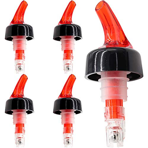 Measure Liquor Pourer, 1 Oz Plastic Measured Liquor Pourer Pourer Pour Spout Stopper for Liquor Wine (Red, Pack of 5)