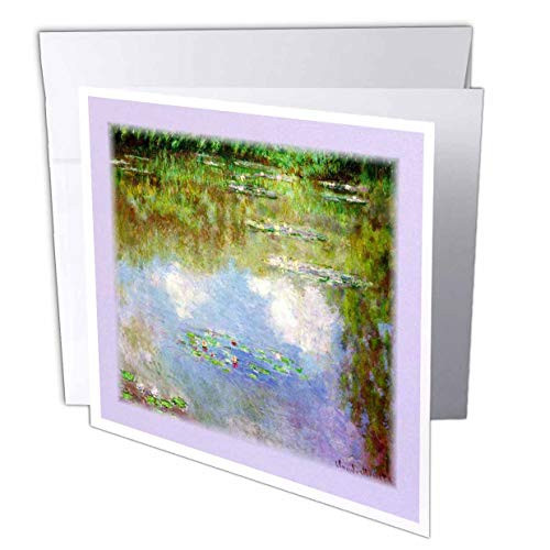 3dRose Monets Water Lilys With Violet Border - Greeting Cards, 6 x 6 inches, set of 6 (gc_45041_1)