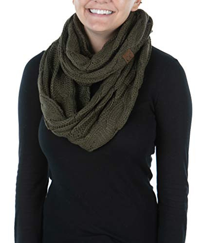 Womens Infinity Scarf Cable Knit Wrap - Olive