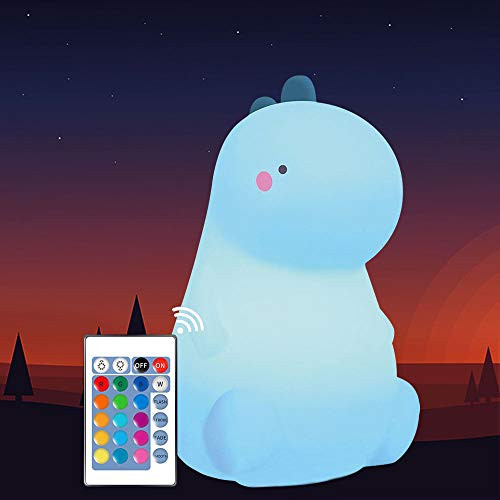 Kids Dinosaur Night Light,Cute Color Changing Nursery Night Light with Remote Control and Touch Sensor,USB Rechargeable LED Bedside Nursery Lamp for Boy's and Girls Room