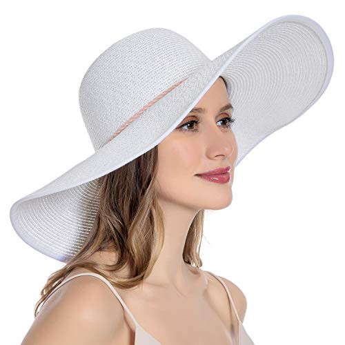 Muryobao Womens Sun Straw Hat Wide Brim UV UPF 50 Summer Hat Foldable Roll up Floppy Beach Cap for Women White Muryobao Womens Sun Straw Hat Wide Brim UV UPF 50 Summer Hat Foldable Roll up Floppy Beach Cap for Women White